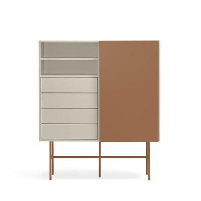 Credenza 4 cassetti anta scorrevole ripiani a vista sabbia 120x140 cm
