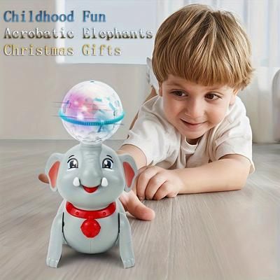 TEMU Interactive Elephant Toy With Lights, Music & Sounds - Walking, Rotating Action - Includes - , Thanksgiving, Christmas & Birthday Gifts - Grey Plastic, Batteries Not Included