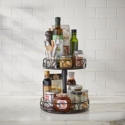 Scroll 2-Tier Lazy Susan by BrylaneHome in Black