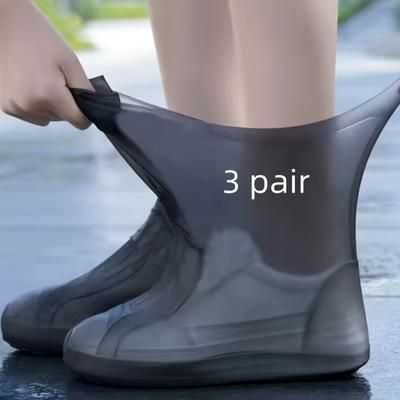 TEMU 3 Pairs Of Waterproof Reusable Latex Rain Boot Covers - High-quality, Built-to-last, Universal Fit - Choose From Fashionable Colors For All Weather Protection