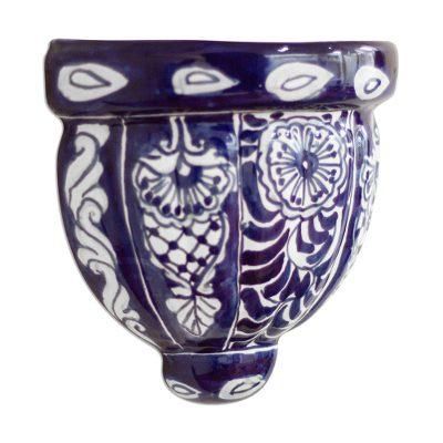 Guanajuato Blues,'Cobalt Blue and White Ceramic Wall Planter'