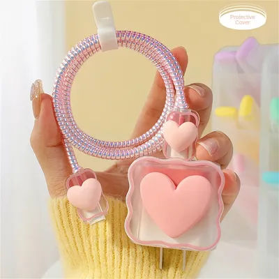 Étui de protection de câble de chargeur Love Coussins, 4 en 1, tête de charge, housse de protection, accessoires d'enrouleur, iPhone 15, 14, 11, 16, 18W, 20W