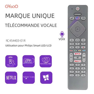 Télécommande TV vocale 43PUS7354/12 pour Philips Ambilight FR 398GM10BEPHN0012PH NETFLIXRakuten, boutons TV, recherche vocale Google