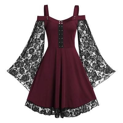 Retrò Vintage Medievale Rinascimento Vestito Vichingo Elfico Pizzo Costume Per donna Fantasia Mascherata Casual Quotidiano Adulti Vestito