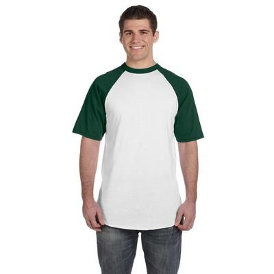 Augusta Sportswear 423 Baseball Short Sleeve Top 2.0 in White/Dark Green size XL | Cotton Polyester