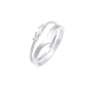 Elli - Set Marquesa V-Forma di Base con Opale Sintetico e Cristalli di Zirconia in Argento Sterling 925 Anelli 1 pieces female