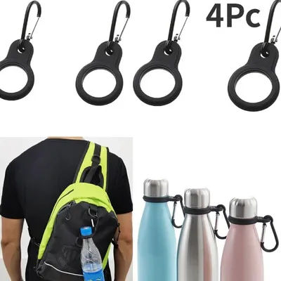 4PCS Aluminum Sports Kettle Buckle Outdoor Carabiner Water Bottle Holder Rubber Buckles Hook Camping Hiking Tool