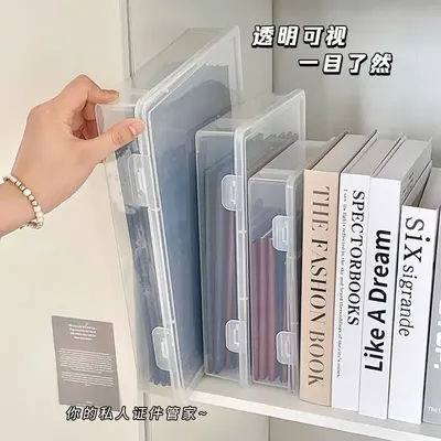 Plastic Document Organizer Organized Clear Square Shape Storage Box Organizing Box With Buckles Certificate File Storage Case