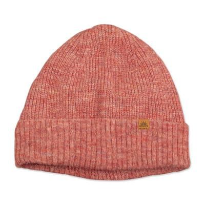 Coral Chic,'Knit Ribbed Baby Alpaca and Wool Blend Beanie Hat in Coral'