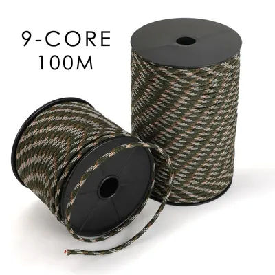 100M/328feet shaft mounted 550 gauge 9-core umbrella rope 4mm parachute rope bracelet braided wire tent pull rope wind rope
