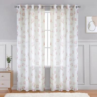 Wide Width Magnolia Light Filtering Grommet Curtain Panel by Habitat™ in White Pink (Size 52" W 108"L)