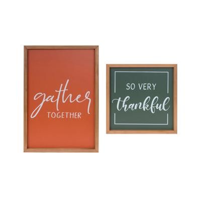 Gather And Thankful Sentiment Sign (Set Of 2) by Melrose in Green