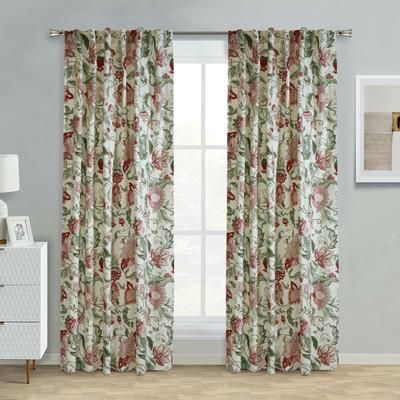 Wide Width Jacobean Garden Light Filtering Dual Header Curtain Panel by Habitat™ in Red (Size 52" W 95" L)