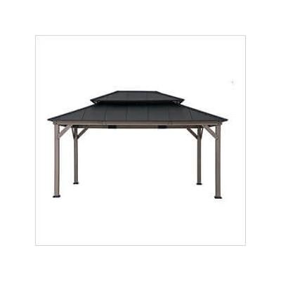 Sunjoy Group 12 x 16 Wooden 2-Tier Aluminum Hardtop Gazebo with Ceiling Hook (Black Roof)