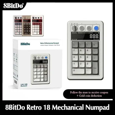 8BitDo Retro 18 Mechanical Numpad Bluetooth/2.4G/Wired Calculator Mode 18 Keys Game Accessories for PC Windows Android