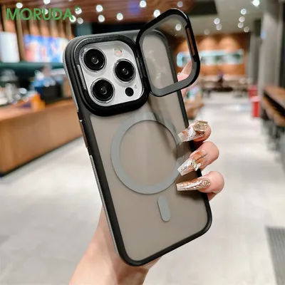 Magsafe Magnetic Lens Protection Holder Phone Case for iPhone 14 15 16 Pro Max Plus 11 12 13 Wireless Charge Acrylic Matte Cover