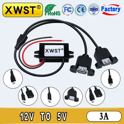 XWST DC DC 12V to 5V Step Down Converter 3A 15W Type-C Mini USB Buck Power Supply Charger for Auto Car Motorcycle Bus Truck