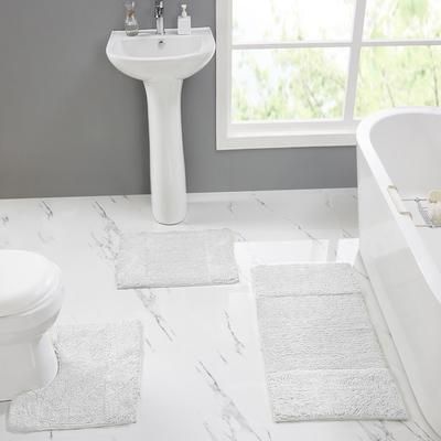 Granada Collection 100% Cotton 3 Piece (17" X 24" | 20" X 20" | 21" X 34") Bath Rug Set by Homestyles in White