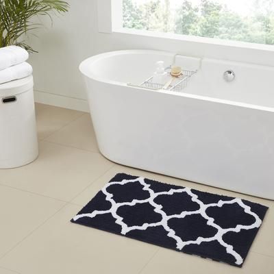 Wide Width Marrakesh Collection 100% Polyester 17" X 24" Rectangle Bath Rug by Better Trends in Navy (Size 24" W 40" L)