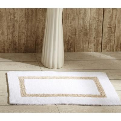 Wide Width Hotel Collection 100% Cotton 17" X 24" Rectangle Bath Rug by Brylane Home in White Sand (Size 21" W 34" L)