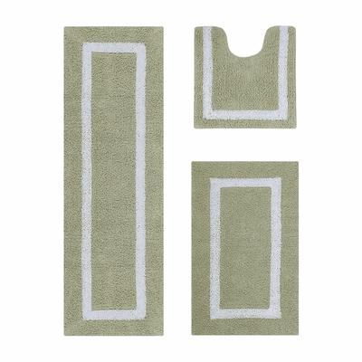 Hotel Collection 100% Cotton 3 Piece (20" X 20" | 21" X 34" | 20" X 60") Bath Rug Set by Brylane Home in Sage White