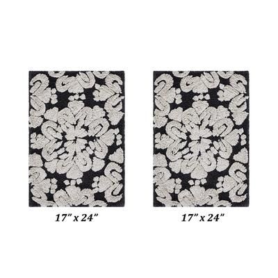 Medallion Collection 100% Cotton 2 Piece (17" X 24" | 17" X 24") Bath Rug Set by Brylane Home in Charcoal Natural