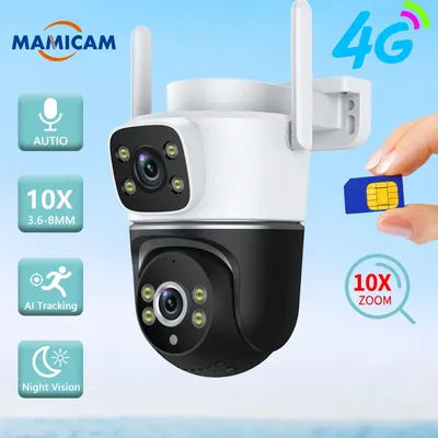 4G LTE Cellular Security Camera Dual Lens Outdoor Cameras for Home Security with Pan Tilt HD Night Vision 2-Way Talk IP66 Water