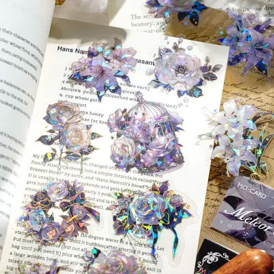 20pcs Three-dimensional Flower Spectrum Sticker Transparent PET Material Flowers Leaves Plants Deco Stickers