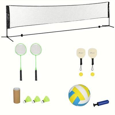 TEMU Soozier 17ft Portable All-in-one Badminton Set, Pickleball And Volleyball Net, Height Adjustable Outdoor Sports Set For Backyard Beach