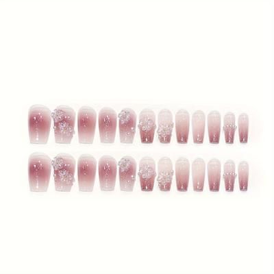 TEMU 24 Pcs/kit Acrylic Nail Extensions Kit Nail Art Fácil 3d Flower Pearl Glossy Rhinestone False Nails Easy Nail Glossy Press-on Nail Tech Beginner Women & Girls At Home Diy Quick Manicure Kit