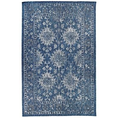 Carmel Vintage Floral Indoor/Outdoor Area Rug Black by Brylane Home in Navy (Size 6'6" X 9'4")