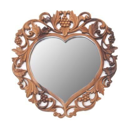 Summer Love,'Heart-Shaped Suar Wood Wall Mirror'