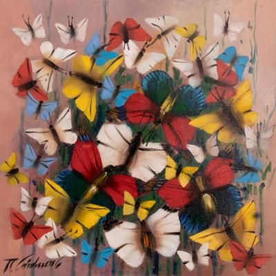 Tropical Butterflies,'Signed Modern Freestyle Oil Painting of Tropical Butterflies'