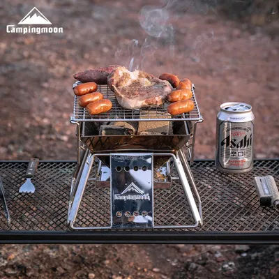 CAMPINGMOON Outdoor Barbecue Grill for Couples to Barbecue 1-2 People, Family Wooden Charcoal Small Camping Gril, X-MINI