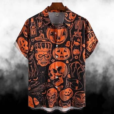 Halloween Scheletro Teschio Zucca Camicie Hawaiane Camicia Aloha Stampa Per Per uomo Per adulto Halloween Carnevale Mascherata Stampa 3D Feste Halloween