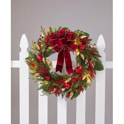 26" Pre-Lit Bordeaux Wreath by BrylaneHome in Burgundy