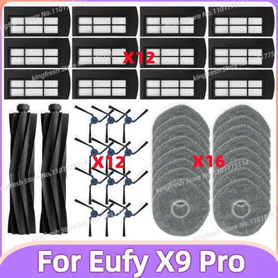 Compatible For Eufy X9 Pro Robot Vacuum Replacement Parts Main Roller Side Brush Hepa Filter Mop Cloth Pad Accessories