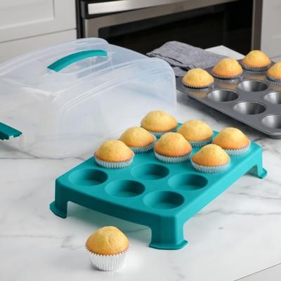 24 Cup Muffin Pan with Carrying Lid by Brylane Home in Teal