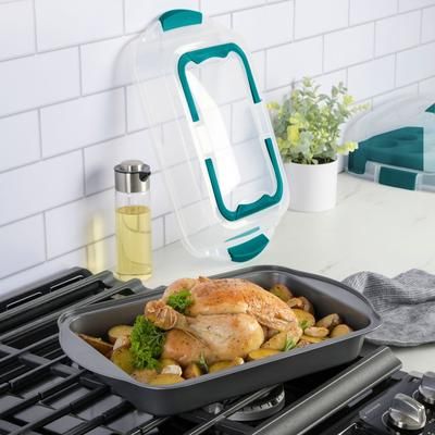 Roasting Pan with Carrying Lid by Brylane Home in Teal