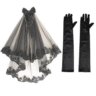 Punk Gotico Guanti Velo Costume Per donna Fantasia Halloween Carnevale Abbigliamento da sera Adulti Guanti Fascia