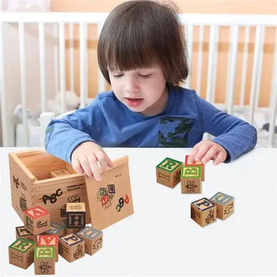 Montessori Kid Wooden Alphabet Building Blocks Toys Set diy Creativity Education Bricks Toys For