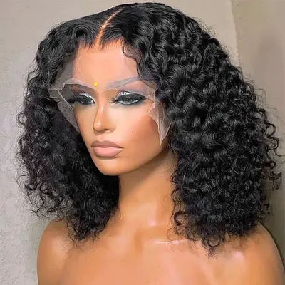 Wiggogo Short Bob Wigs Curly Lace Front Human Hair Wig 13X4 Hd Lace Frontal Wig Deep Wave Frontal