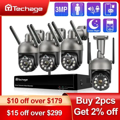 Techage 10CH 3MP PTZ Wireless Security Camera System H.265 Outdoor Two Way Audio Wifi IP Camera P2P