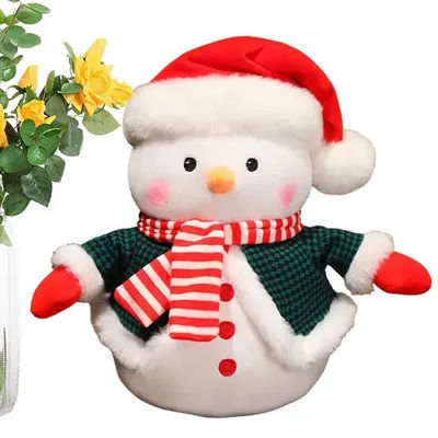 Snowman Stuffed Toy Christmas Cute Snowman Adorable Handmade Soft Stuffed Dolls Holiday Sitting