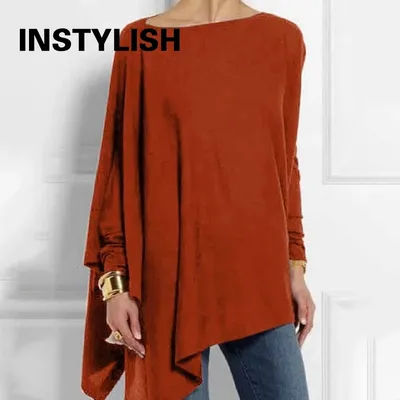 Coton irrégulier femmes hauts et chemisiers décontracté col rond à manches longues haut femme tunique 2024 automne grande taille femmes Blusas chemises