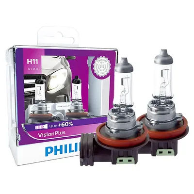 Philips H11 12V 55W PGJ19-2 VisionPlus 3250K Luce intensa Fino al 60% Visione Alogena Lampade per auto originali Faro 12362VPS2, 2X