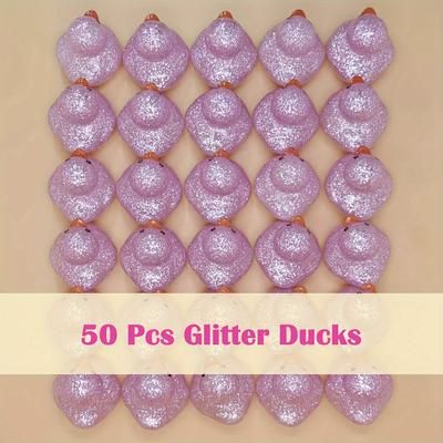 TEMU Breast Cancer Awareness Pink Glitter Ducks Set, Pvc, 50/100 Pcs, Sparkling Decorative Duck Figurines For Party Decor, Car & Home Accent, No Electricity Needed