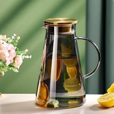 TEMU Versatile Borosilicate Glass Pitcher With Lid & Filter - 60.8oz Large Capacity Carafe For Beverages, Juice, Milk, Coffee, Tea - Ideal Christmas & New Year Gift