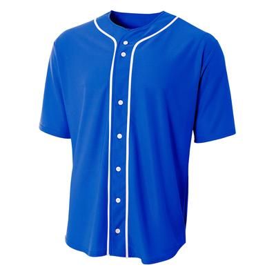 A4 N4184 Athletic Shorts Sleeve Full Button Baseball Top in Royal Blue size Medium | Cotton/Polyester Blend A4N4184