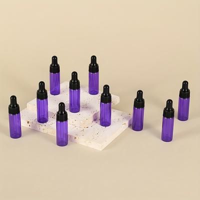 TEMU 10-pack 5ml Purple Glass Dropper Bottles For Essential Oils, Perfume Samples With Glass Pipette Dispensers And Black Screw - Alcohol-free, Hand Wash Only, Round Shape